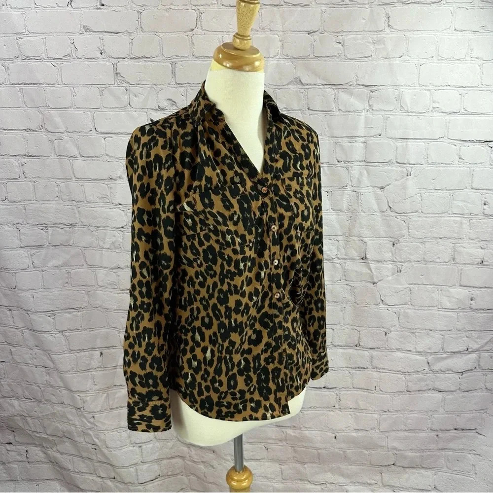 Talbots animal print blouse XS minimalist business casual office leopard print